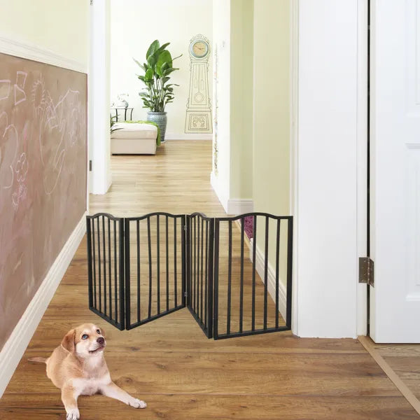 Pet Gate - Dog Gate For Doorways, Stairs Or House - Freestanding, Folding, Brown, Arc Wooden--Self-pick Up Is Not Supported.