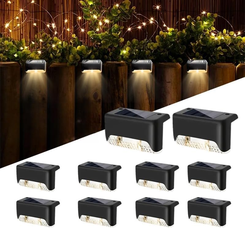 32&16 PCS Solar Deck Lights Outdoor Solar Step Lights Waterproof Led Solar Lights For Outdoor Stairs Step Fence Yard Patio And Pathway Family's Gifts  Warm White
