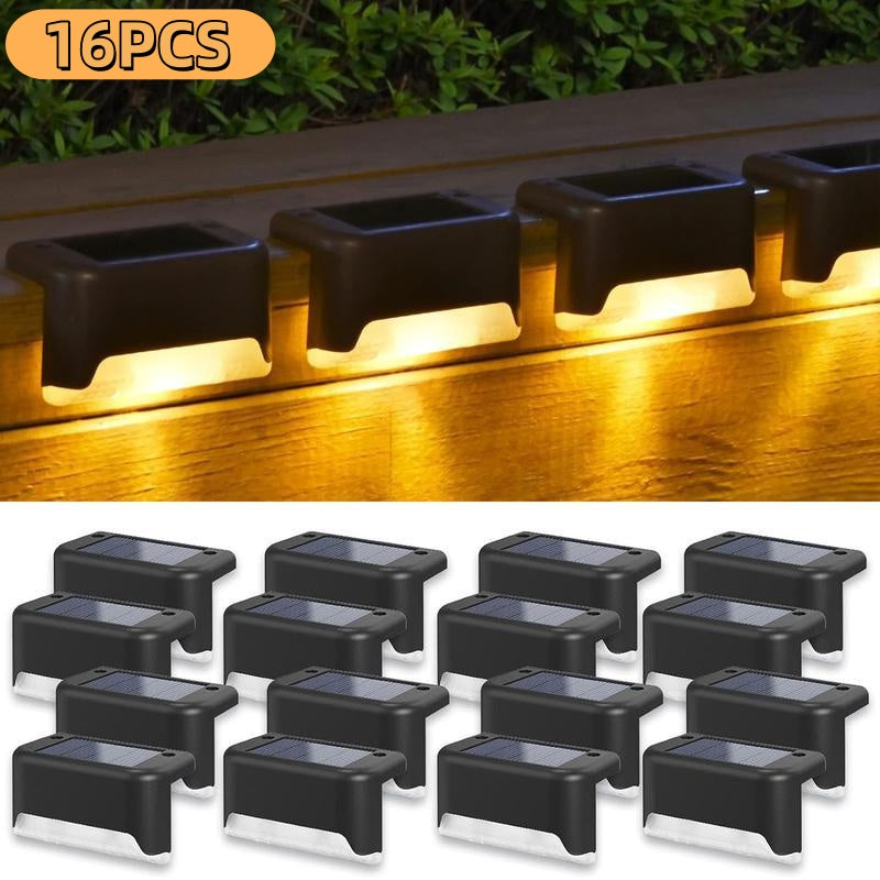 32&16 PCS Solar Deck Lights Outdoor Solar Step Lights Waterproof Led Solar Lights For Outdoor Stairs Step Fence Yard Patio And Pathway Family's Gifts  Warm White