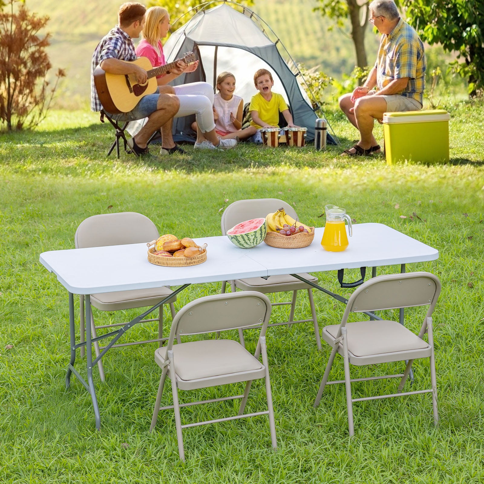 Folding Table Outdoor Indoor Heavy Duty Portable Table With Carrying Handle For Camping Picnic Party