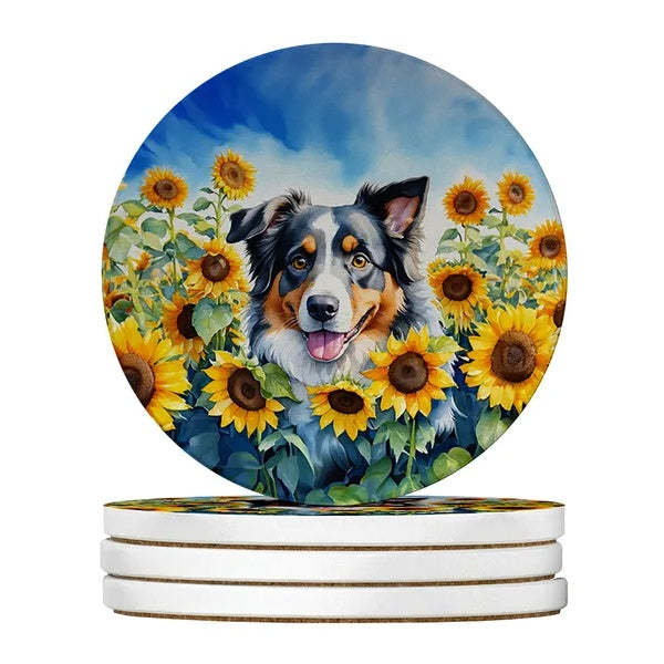 Silky Terrier Spring Path Large Sandstone Coasters Pack Of 4 Absorbent Round Coasters Decor Gifts For Men Or Women, 4 In, Multicolor