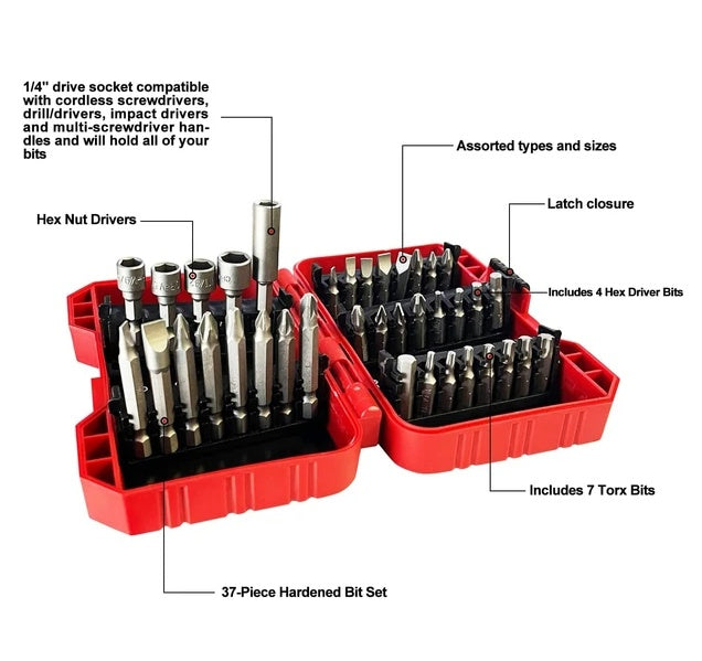 37 Piece Impact Screwdriver Bit Set Nut Driver Torx Phillips Tool Magnetic Drill