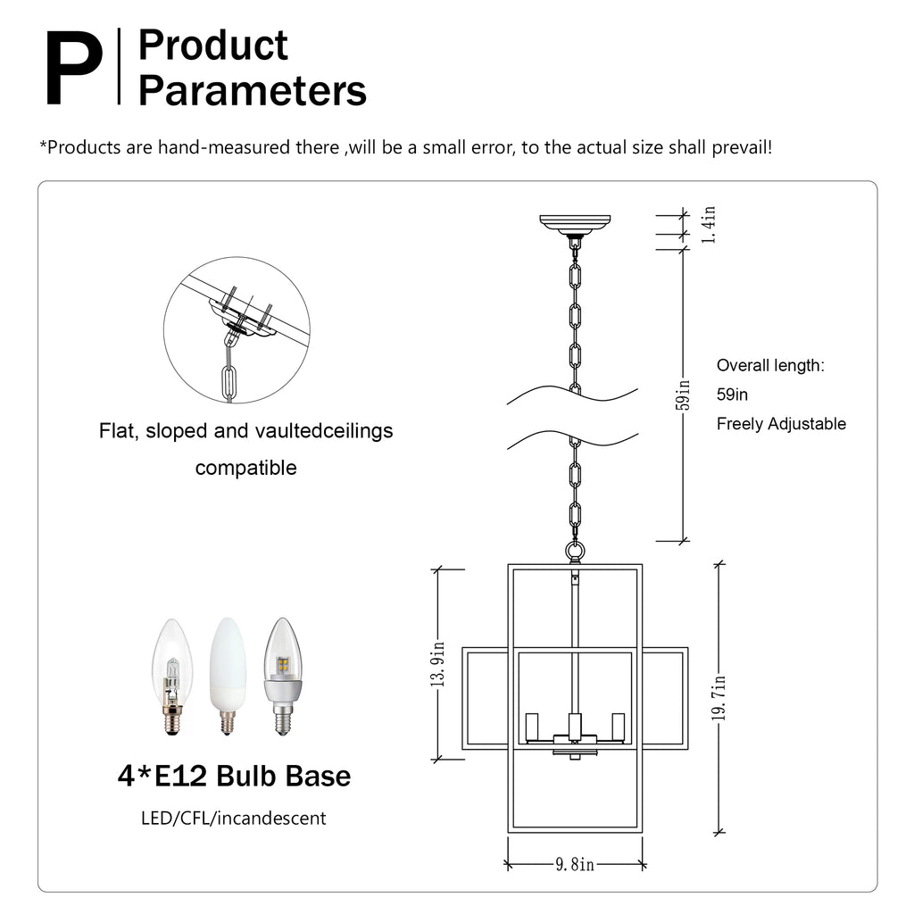 4-Light Metal Lantern Tiered Pendant Hanging Light Fixtures, Industrial Farmhouse Adjustable Height Chandeliers For Dining Room Hallway Foyer Entryway--Matte Black & Gold
