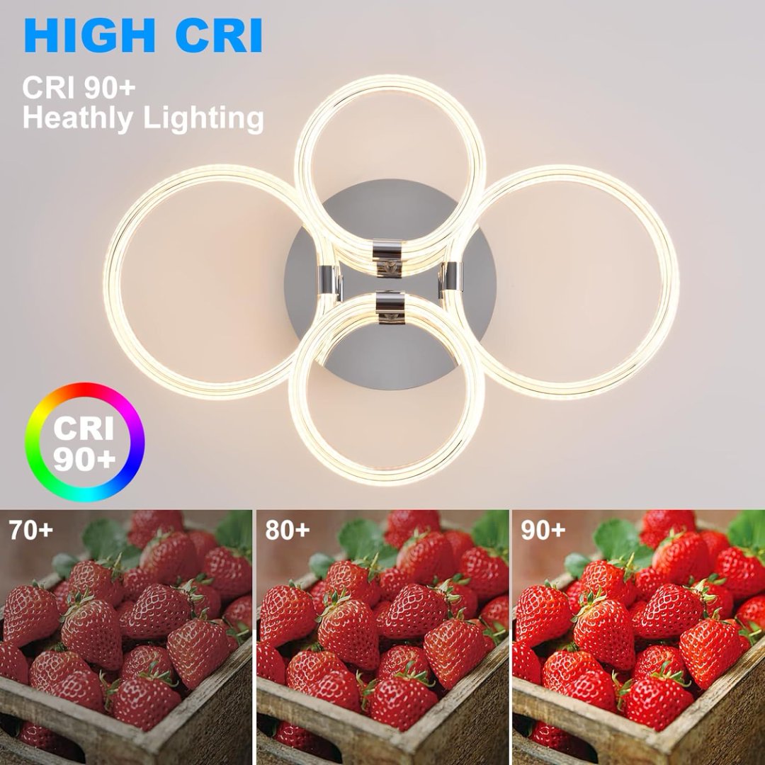 Modern LED Ceiling Light, Flush Mount Ceiling Light With Dimmable Remote Control, 6Rings Acrylic Ceiling Light Fixture For Bedroom, Living Room, Kitchen, Office Lamps 4 Heads