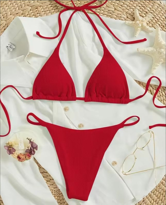 Factory Wholesale Women's Sexy Small Rib Bikini Tie Bikini Set Two Piece Swimsuit Beach Wear
