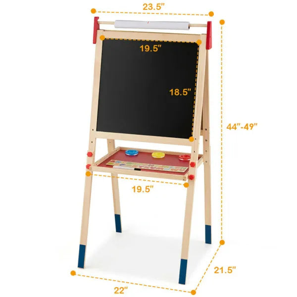 3-in-1 Kids Art Easel - Double-Sided Magnetic Board+Paper Roll, 26 Letter Magnets, Multicolor