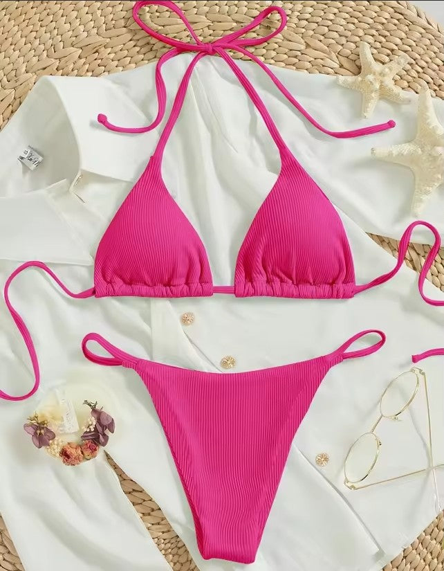 Factory Wholesale Women's Sexy Small Rib Bikini Tie Bikini Set Two Piece Swimsuit Beach Wear