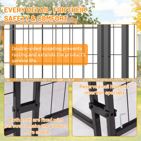 Dog Kennel Outdoor With Roof, 4.23'x5.82'x4.83' Welded Wire Enclosure, Heavy Duty Dog Crate With UV-Resistant Waterproof Cover, Double Lock & Rotating Feeder