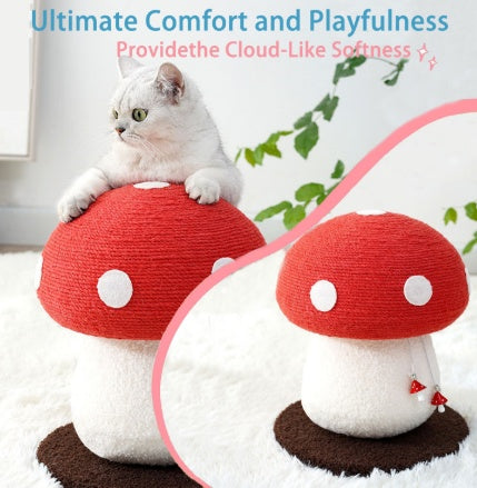 Mushroom Cat Climbing Frame, Sisal Cat Climbing Post, Interesting Red And White Mushroom Design With Fluffy Base, Cat Scratching Claw Toy, Cat Tree, Wear-resistant Cat Scratching Ball, Cat Supplies