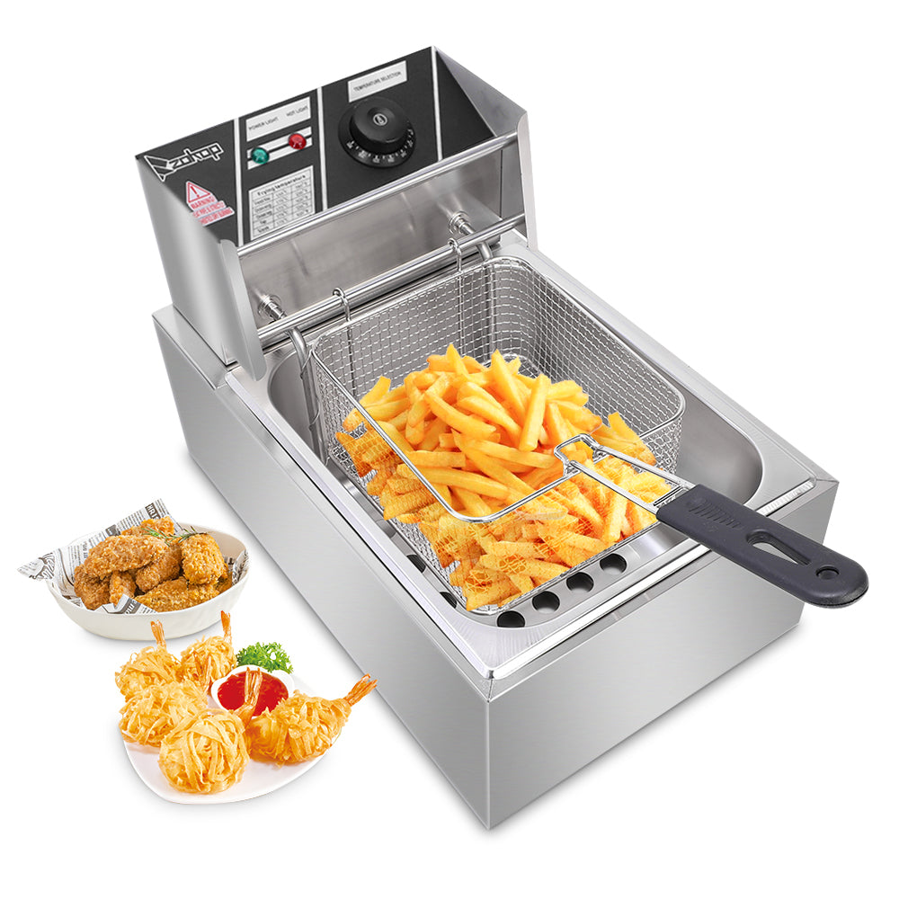 Electric Fryer Silver Stainless Steel Single Cylinder