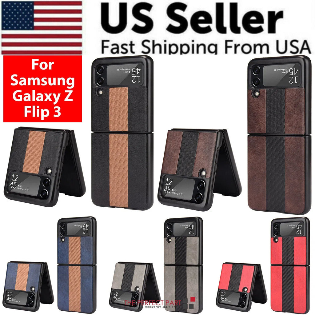 For Galaxy Z Flip 3 5G Slim Folding Leather Shockproof Phone Case Cover