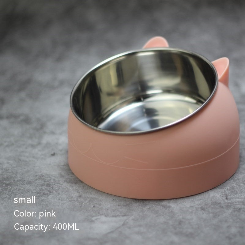Stainless Steel Dog Bowl Double Bowl Cervical Protection Oblique Mouth Hot Pet Food Basin Supplies