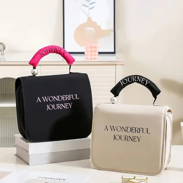 Women'S Pearl Portable Cosmetic Bag, Business Travel Hook Cosmetic Bag, Cosmetic Bag Large Capacity, Toilet Bag With Hook, Suitable For Toiletries, Cosmetics, Brushes And Other Items