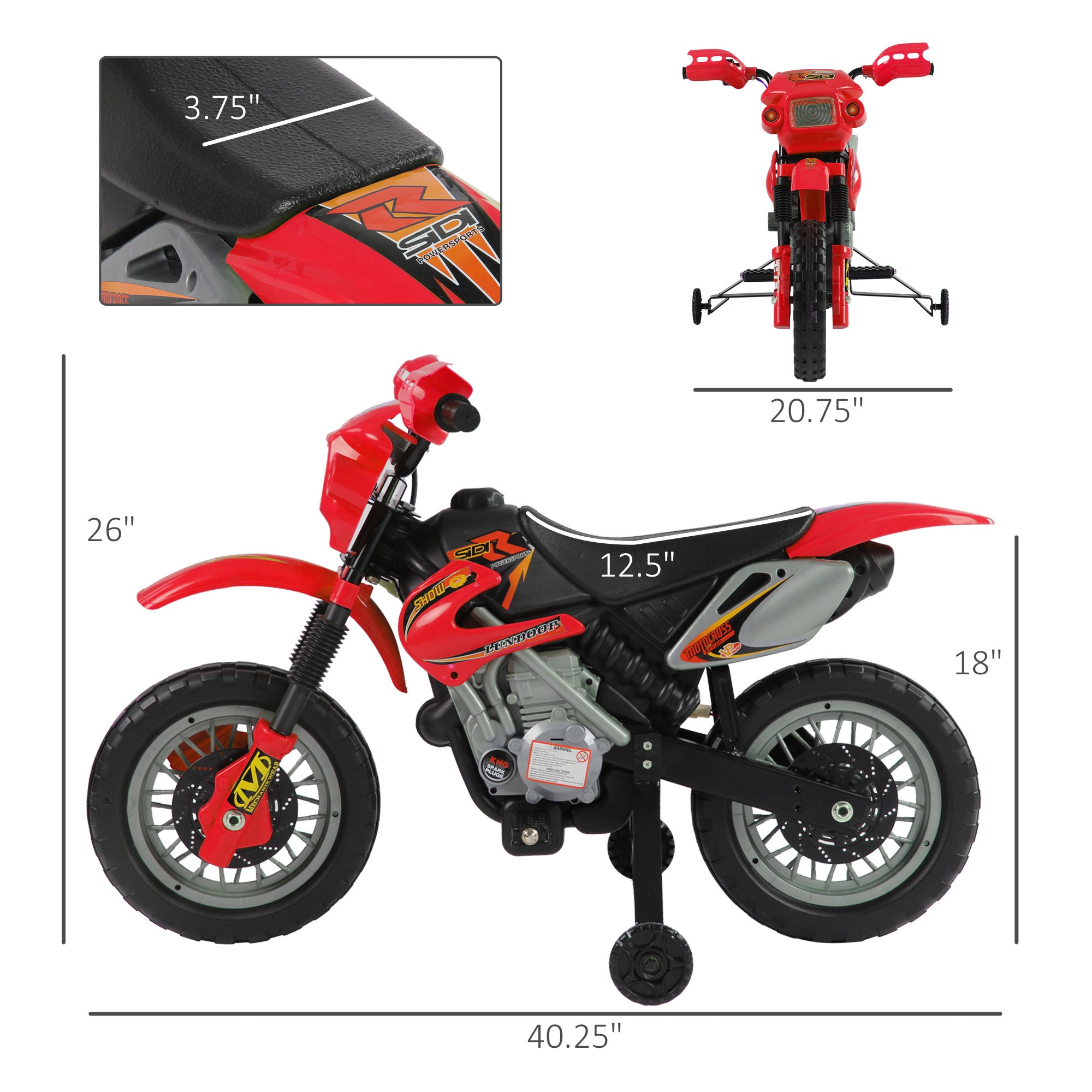 6V Kids Motorcycle Dirt Bike Electric Battery-Powered Ride-On Toy Off-road Street Bike with Training Wheels