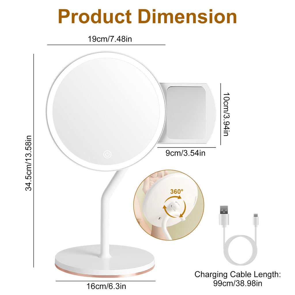 1Pc 7.48In 5X Magnifying Lighted Makeup Mirror Dimmable Magnification Mirror With Lights Lighted Vanity Mirror With 3 Light Colors