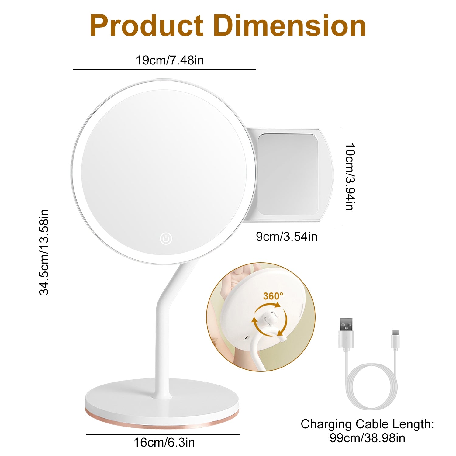 1Pc 7.48In 5X Magnifying Lighted Makeup Mirror Dimmable Magnification Mirror With Lights Lighted Vanity Mirror With 3 Light Colors