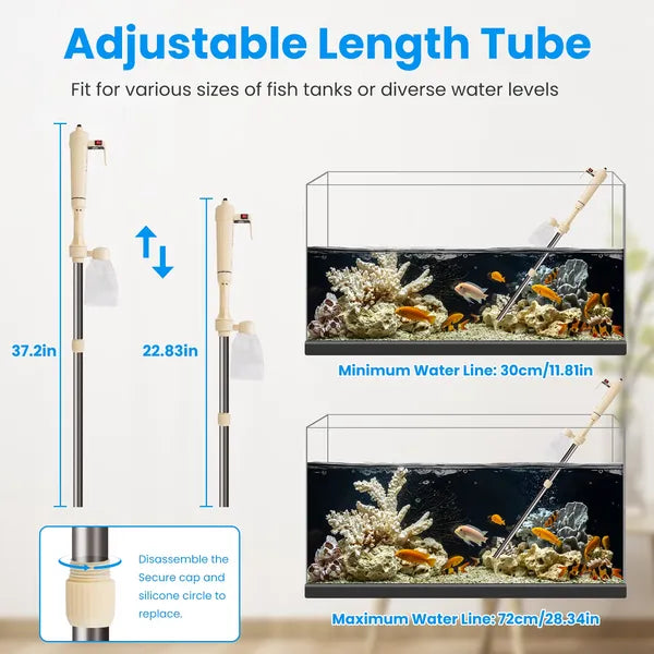 Multifunctional Electric Aquarium Gravel Cleaner Kit Length Adjustable Automatic Fish Tank Vacuum Cleaner