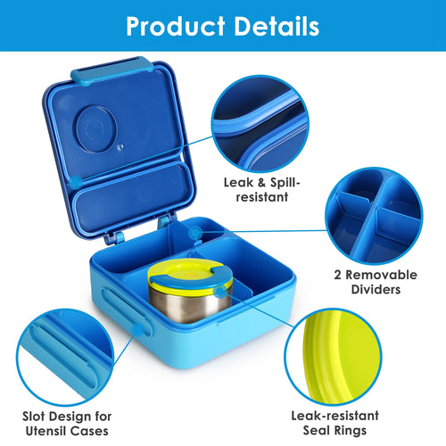 1Pc Kids Lunch Box Thermal Lunch Container With Insulated Storage Bag 2 Compartments Spoon Fork Case Food Safe Spill Resistant