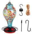 Glass Hummingbird Feeder 33OZ Hand Blown Hummingbird Feeder With 5 Flower Feeding Port Perch Ant Moat Hanging Hook S Hook Hemp Rope Cleaning Brush For Garden Backyard Decor