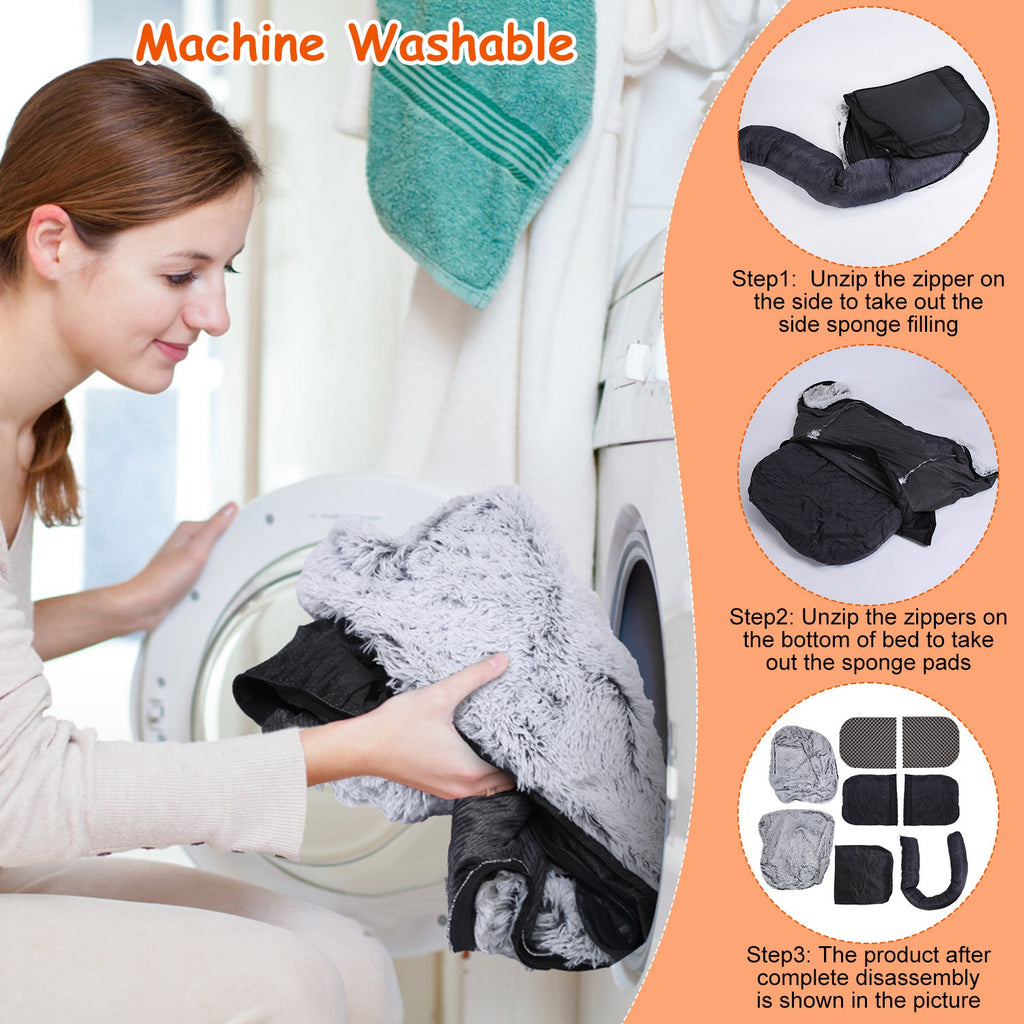 1Pc Large Foldable Human Size Dog Bed With Pillow Blanket Flurry Plush Napping Human-Sized Dog Bed Machine Washable Zipped Removable Cover For Pets Kids Adults Grey 71x45x10in