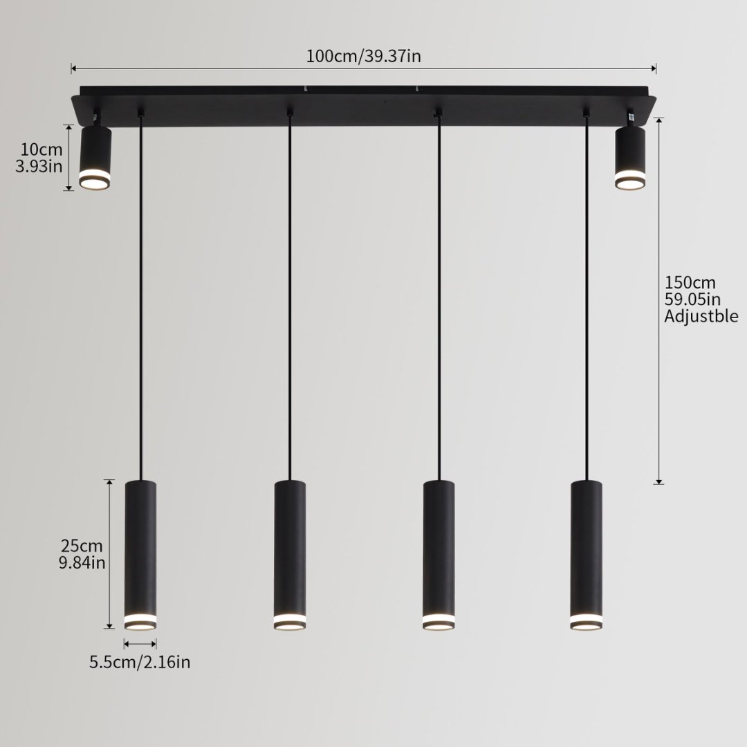 Angelina 6 - Light Matte Black Kitchen Island Pendant No Bulb