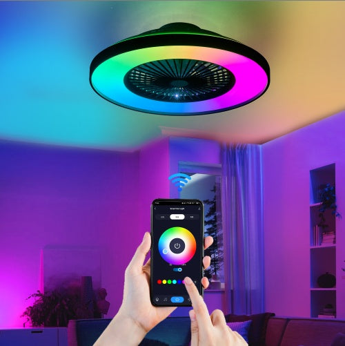 23 Inch Black Ceiling Fan Light With LED RGB  Dimmable & Color-Changing, APP & Remote Control, Modern Smart Ceiling Fan For Living Room, Bedroom, And Dining Room Silent-6Speed-Reversible-DC Motor