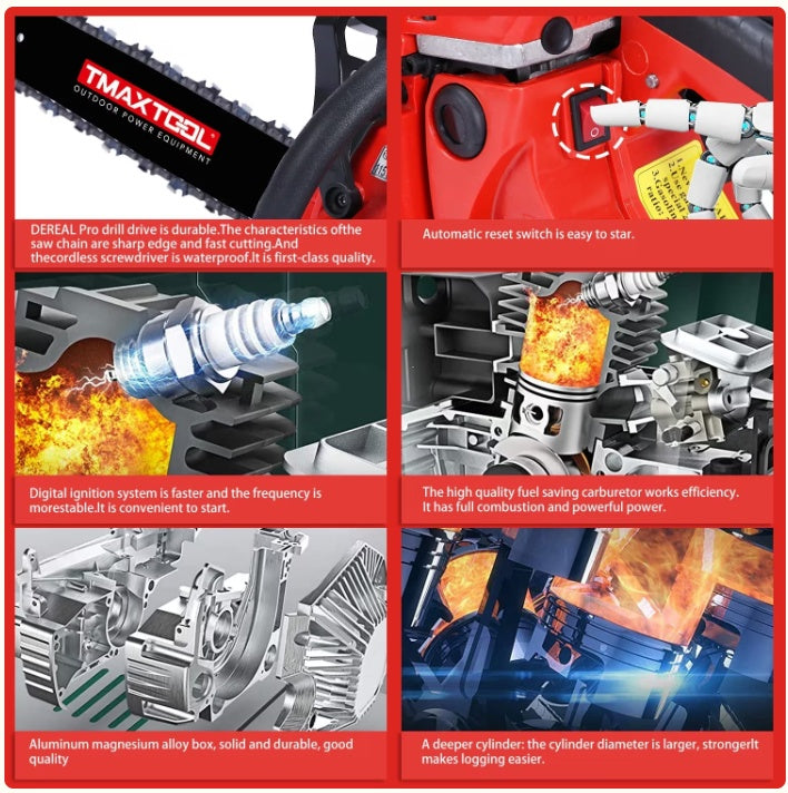 TMAXTOOL 62cc Powerful 20 Inch Gas Chainsaw With 2 Stroke - Perfect For Pruning, Limbing, And Sawmill Operations-Red