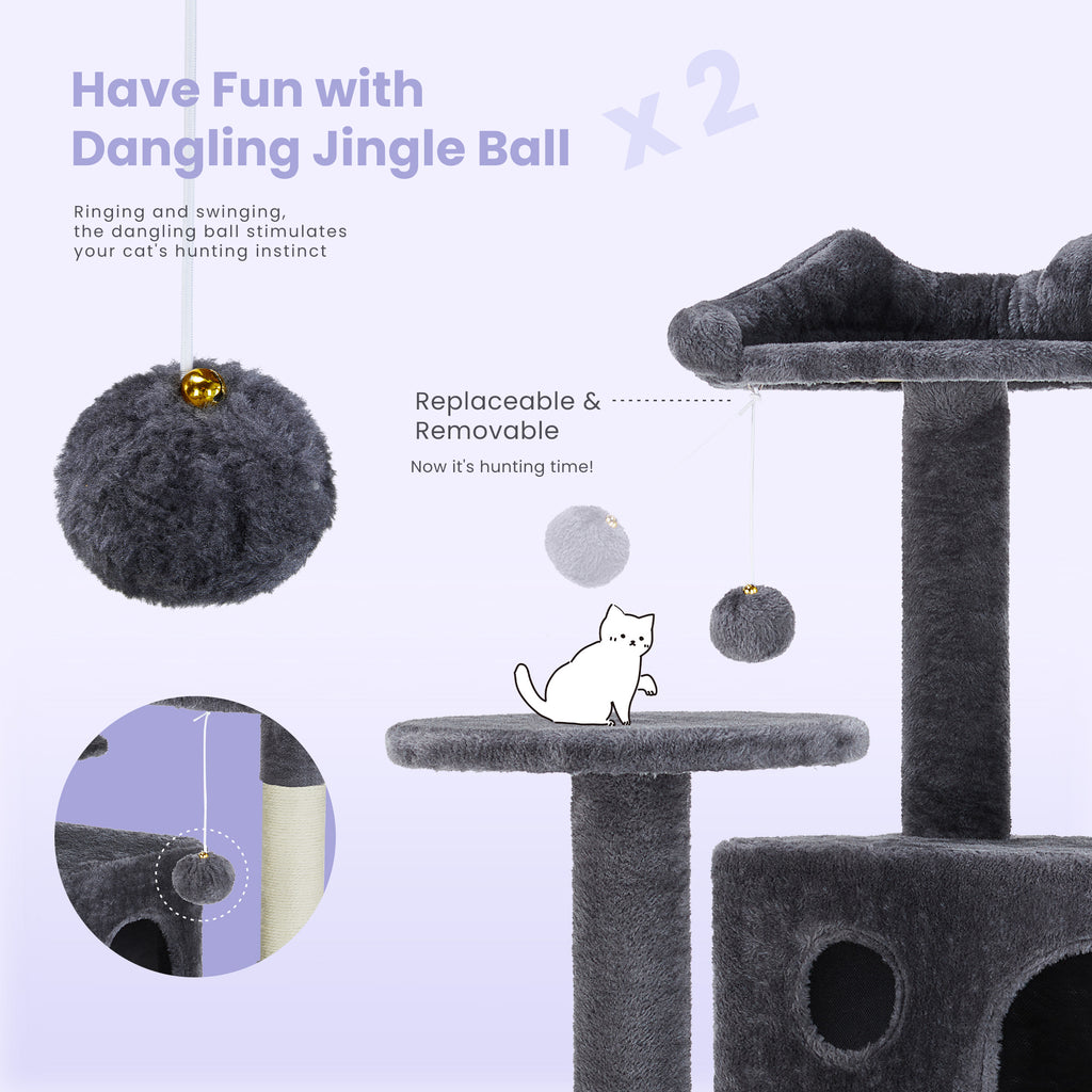 Large Cat Tree Tower, 80 Cat Tree  Large Cats, Multi Level With Scratching Post, Cozy Cat Jumping Platform Space, Grey