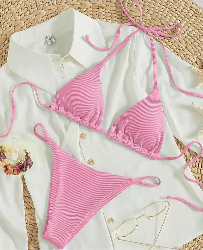 Factory Wholesale Women's Sexy Small Rib Bikini Tie Bikini Set Two Piece Swimsuit Beach Wear