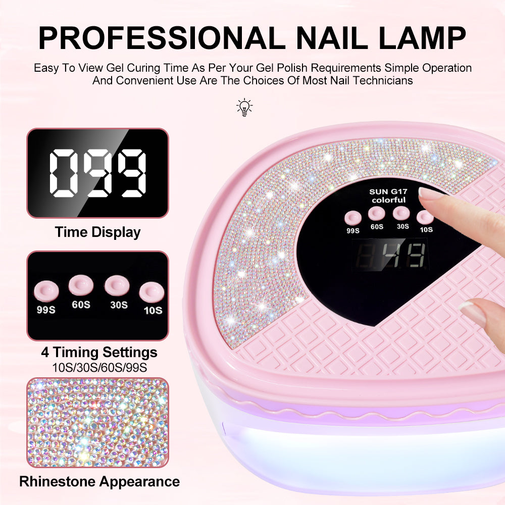 UV Nail Dryer Gel Nail Lamp, LED Light For Gel Polish-4 Timers Professional Nail Art Accessories Nail Lamp With 42 Beads & Touch Display, Shining Crystal Decorations, Curing Gel Toe Nails