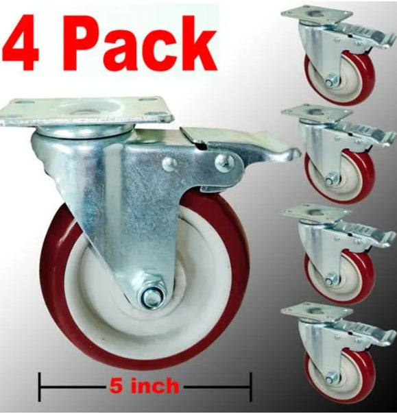 4 Pack 5 Inch Caster Wheels Swivel Plate Polyurethane Wheels Heavy Duty Wheels