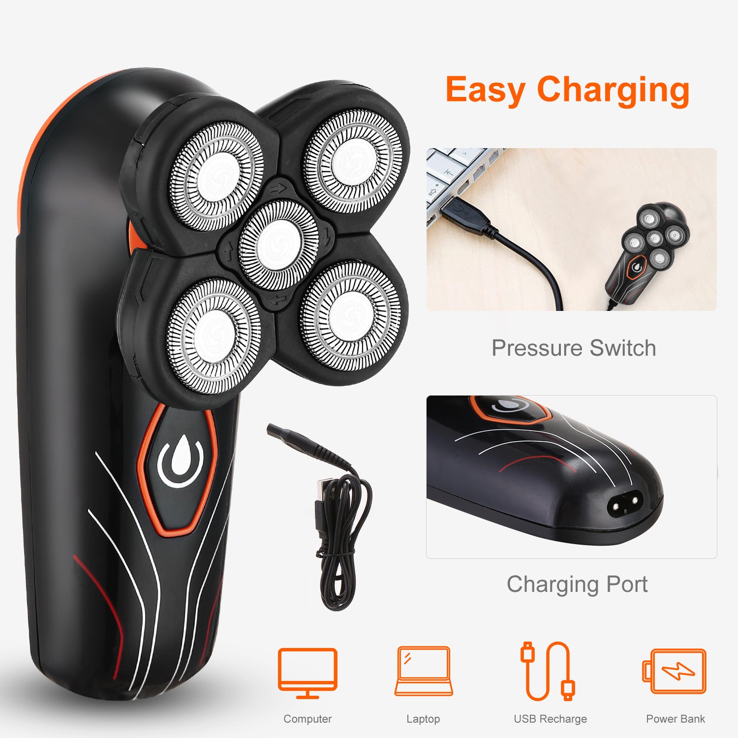 4D Electric Shavers Razor IPX7 Waterproof Wet & Dry 5 Floating Head Rotary Shavers Rechargeable Beard Trimmer Shaving Razor For Men