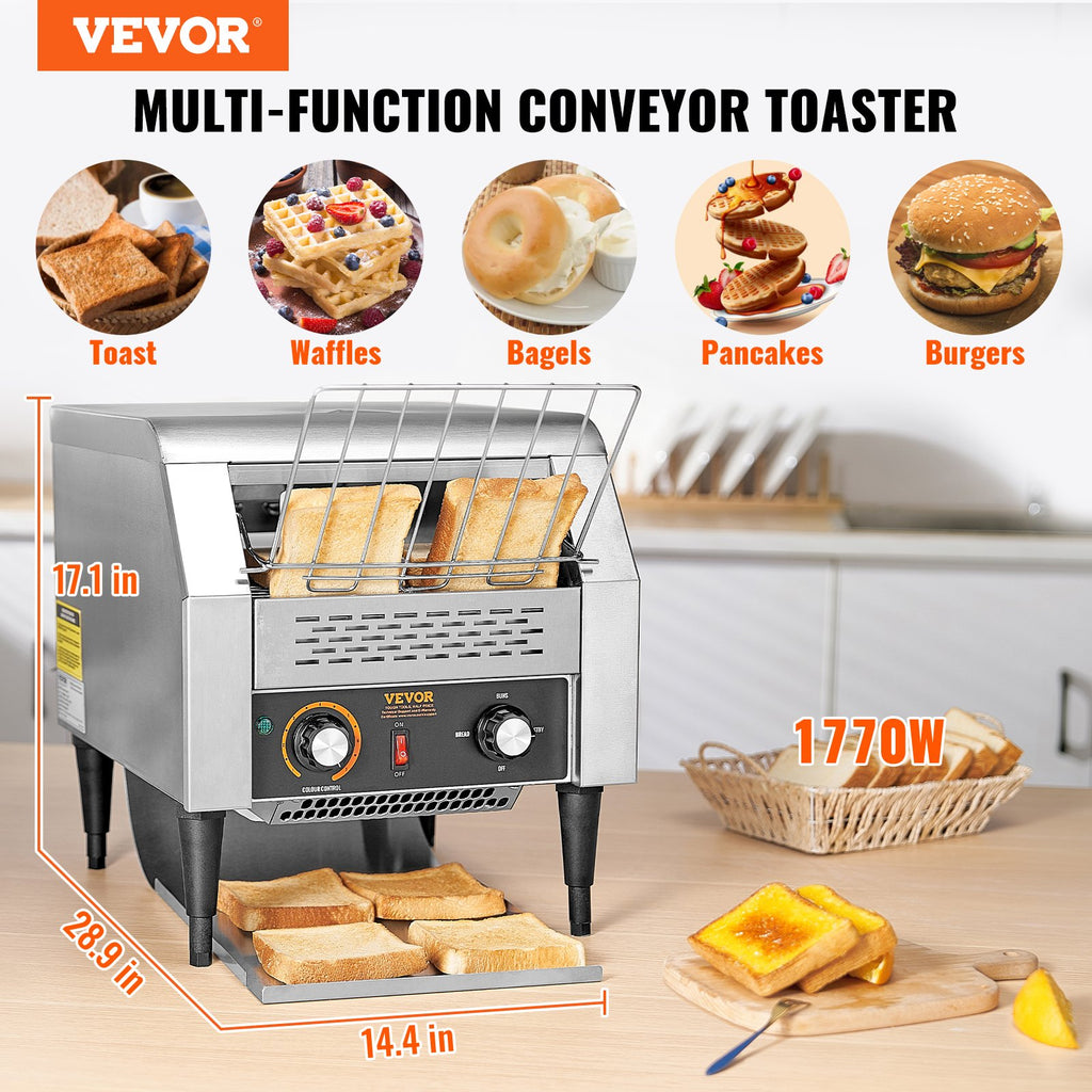 Commercial Conveyor Toaster, 300 Slices/Hour Conveyor Belt Toaster, Heavy Duty Stainless Steel Commercial Toaster Oven, Electric  Restaurant Commercial Toaster For Toast Bun, Bagel, Bread