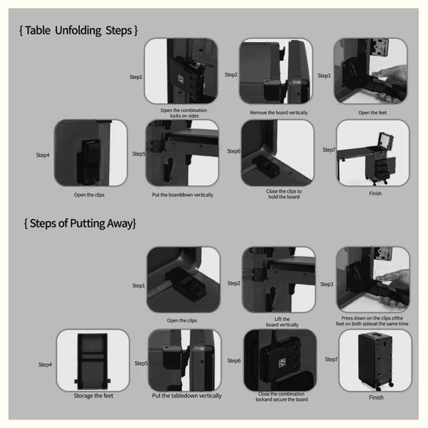 Portable Nail Art Table W/ LED Mirror, Bluetooth, Lockable Drawers, Telescopic Pole - Folding Manicure Station For Salons (Black)