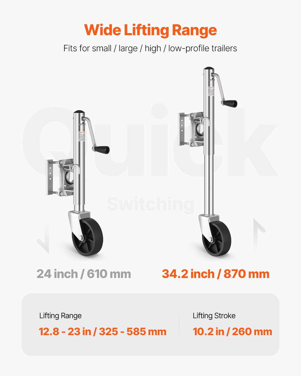 Trailer Jack With Wheel, 1000 Lbs Load Capacity, Heavy Duty Swivel Boat Trailer Jack With PP Single Wheel & Ergonomic Handle, 10-inch Lift, Fit For RVs, Boats, Horse Trailers, Utility Trailers