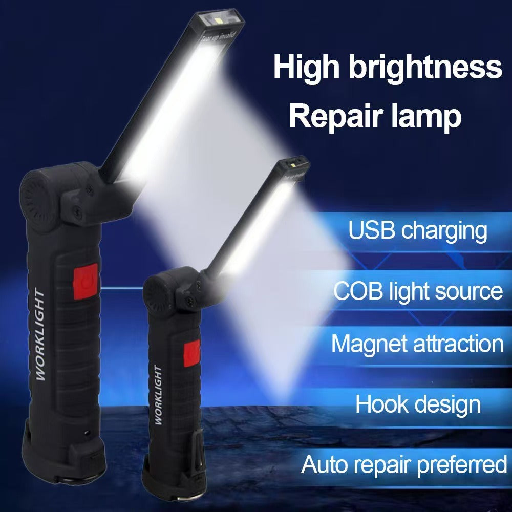 Rechargeable LED Work Light - 360 Degree Rotating Magnetic Base, Handheld Portable Light For Car Maintenance, Mechanical Work, Camping, Emergency - 5 Light Modes