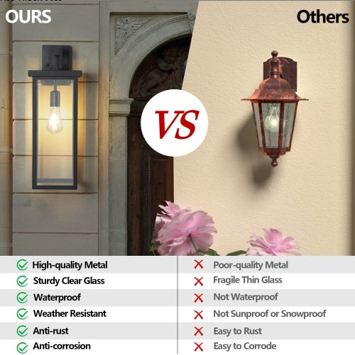 20inch Height Set Of 2 Modern Outdoor Wall Lanterns With Black Metal Frame And Clear Glass, Weatherproof Wall Sconces For Porch, Garage, Or Entryway Lighting, E26 Bulb Compatible No Bulbs