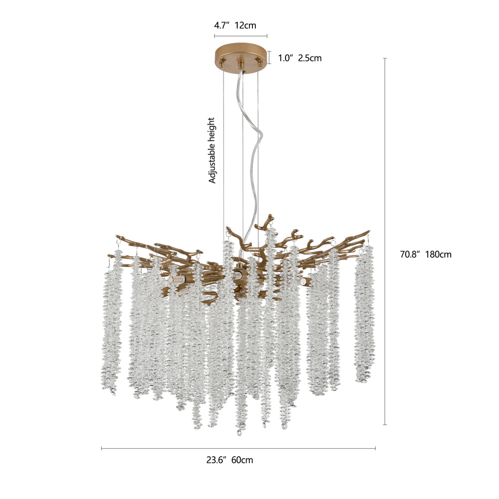 24-inch Modern Golden Pendant Light With Cascading Crystal Strands, Ideal For Living Room, Dining Room And Foyer, High-End Decorative Lighting Fixture Bulb Not Included
