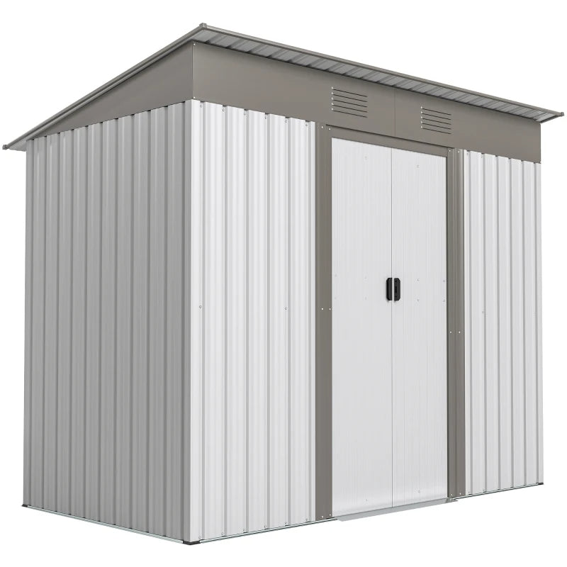Metal Garden Shed, Backyard Tool Storage Shed With Dual Locking Doors, 2 Air Vents And Steel Frame, Silver
