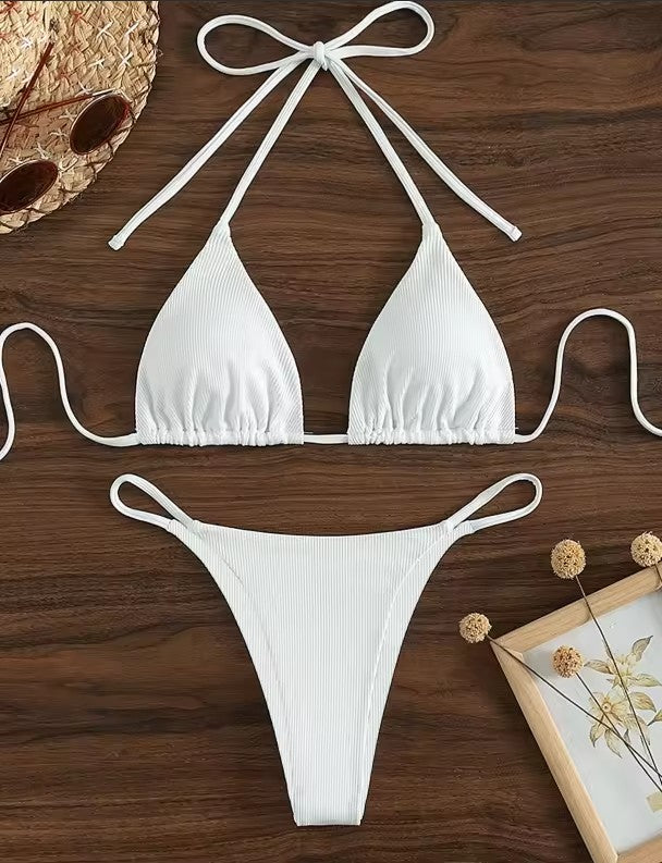 Factory Wholesale Women's Sexy Small Rib Bikini Tie Bikini Set Two Piece Swimsuit Beach Wear
