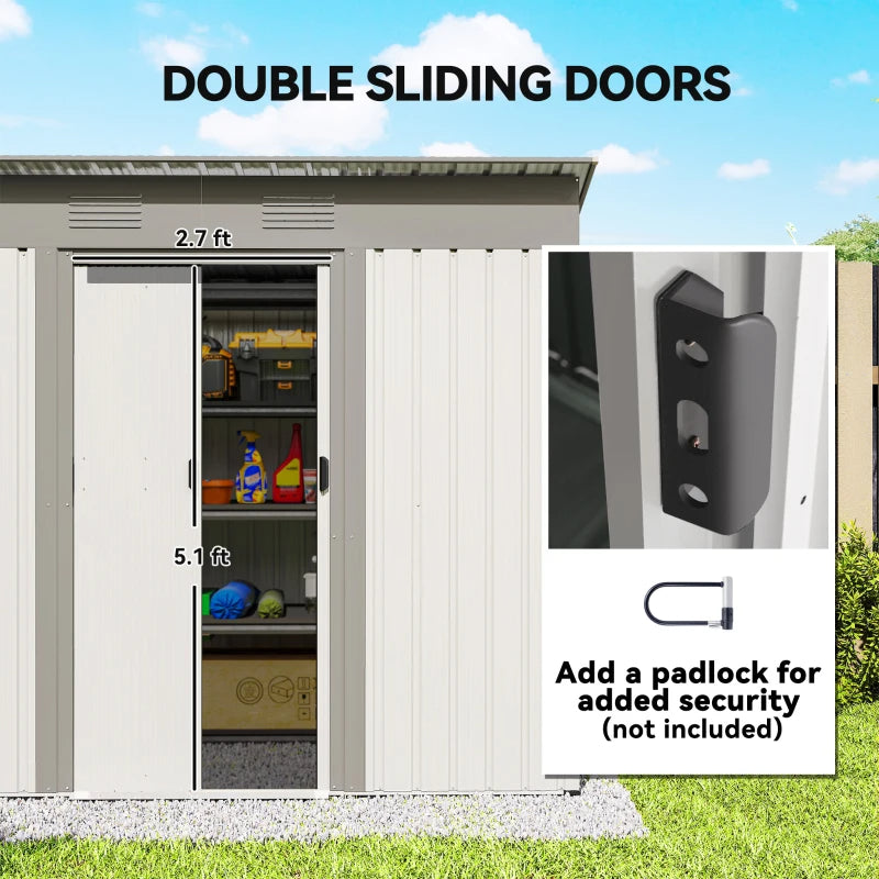 Metal Garden Shed, Backyard Tool Storage Shed With Dual Locking Doors, 2 Air Vents And Steel Frame, Silver