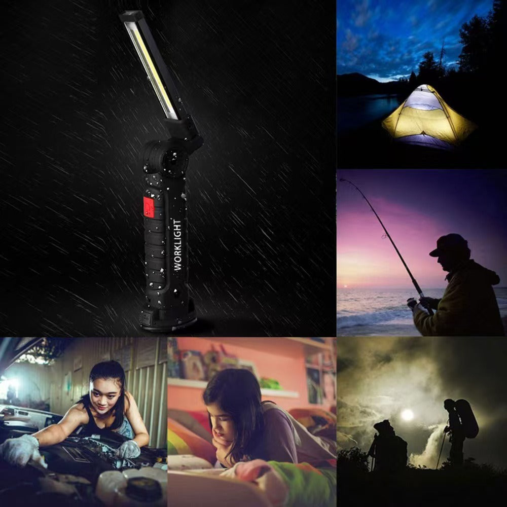 Rechargeable LED Work Light - 360 Degree Rotating Magnetic Base, Handheld Portable Light For Car Maintenance, Mechanical Work, Camping, Emergency - 5 Light Modes