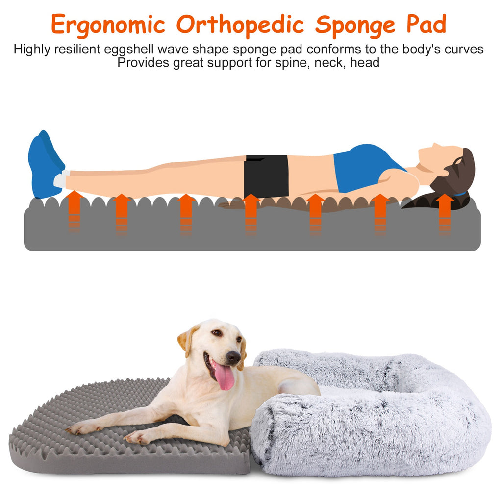 1Pc Large Foldable Human Size Dog Bed With Pillow Blanket Flurry Plush Napping Human-Sized Dog Bed Machine Washable Zipped Removable Cover For Pets Kids Adults Grey 71x45x10in