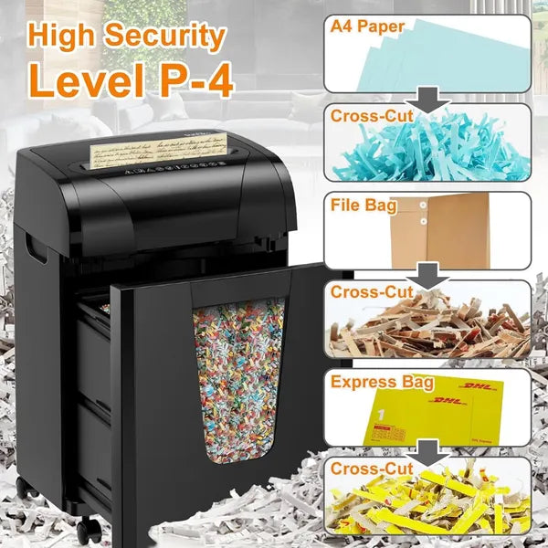 Woolsche Paper Shredder, 18-Sheet Cross Cut With 18 Liters Pull Out Bin, P-4 Security Level, Shred Paper And Credit Card, Durable&Fast With Auto Jam Proof System Shredder For Office