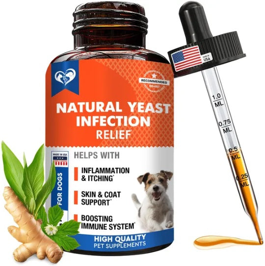 Natural Dog Yeast Infection Anti Itch Treatment Itchy Ears Skin & Allergy Symptoms Relief Reduces Inflammation & Relieves Irritation Herbal Medicine Supplement Drops Made In USA