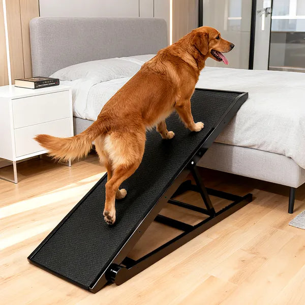 Dog Ramp For Couch Or Bed, Folding Wooden Pet Ramp With Anti-Slip Rubber Mat & 3 Removable Safety Side Rails